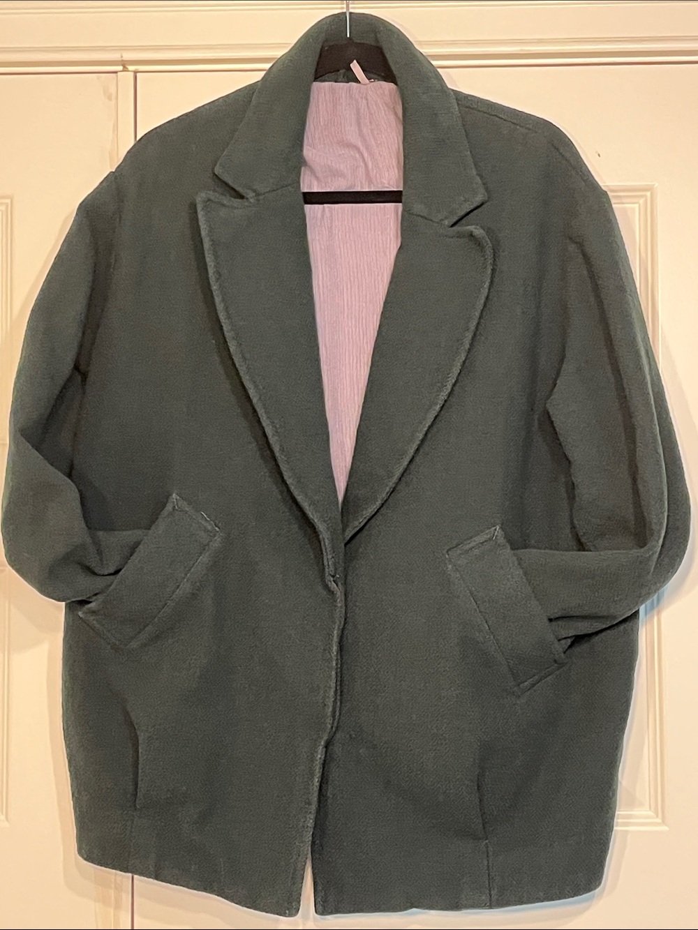 Free People Olive Green Oversized Coat Jacket size M Wool Blend Relaxed Fit - Picture 1 of 6